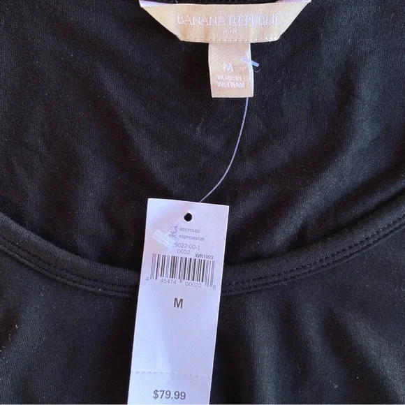 BANANA REPUBLIC Bodycon 3/4 Sleeve Mini Layered Black Dress Relaxed Medium NWT - Picture 7 of 11